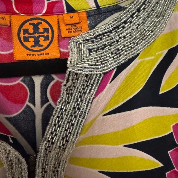 Tory Burch sz MED Black, Lime, & Multi-Pink Floral Long Sleeve Tunic Top - Picture 3 of 7